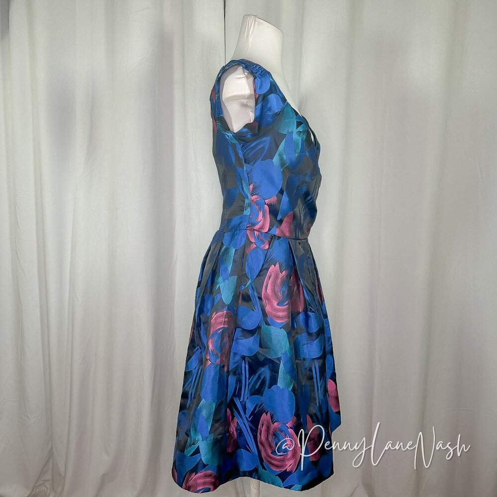 Vintage Rubber Ducky Floral Print Fit & Flare Dress Blue - Picture 3 of 10